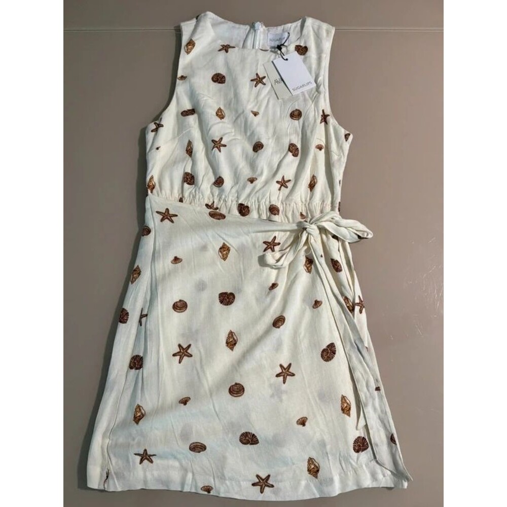 Sugar Lips Sz Small Faux Wrap ivory sheeth dress shell starfish